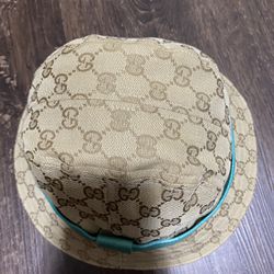 GUCCI GG Monogram Bucket Hat Fedora Hat With Blue Strap Size M 