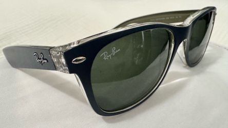 ‼️ Ray-Ban RB2132 New Wayfarer 6188 55mm Matte Blue/Clear, G-15 green, NEW.‼️