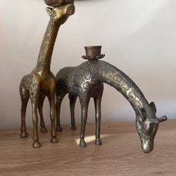 Vintage Brass Giraffe Candle Holders
