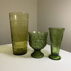 VIntage Green Crinkle Textured Glass Goblet EO Brody