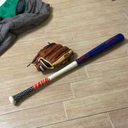 30 Inch Baseball Bat And Left Handed Glove