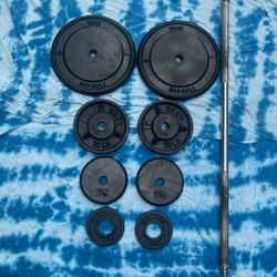 STANDARD SET OF PLATES & BAR =90 LBS (PAIRS OF) : 25s  10s  7.5s  2.5s)