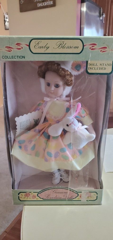 PORCELAIN EASTER DOLL NEW IN BOX