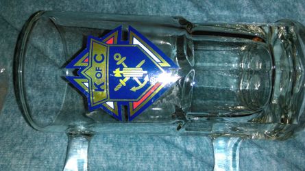 Super huge glass beer mug with Knights of Columbus insignia