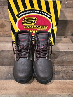 Skechers Burgin Tarlac Steel Toe Work Boots Brown Mens Sz 9 Puncture Resist*NEW*