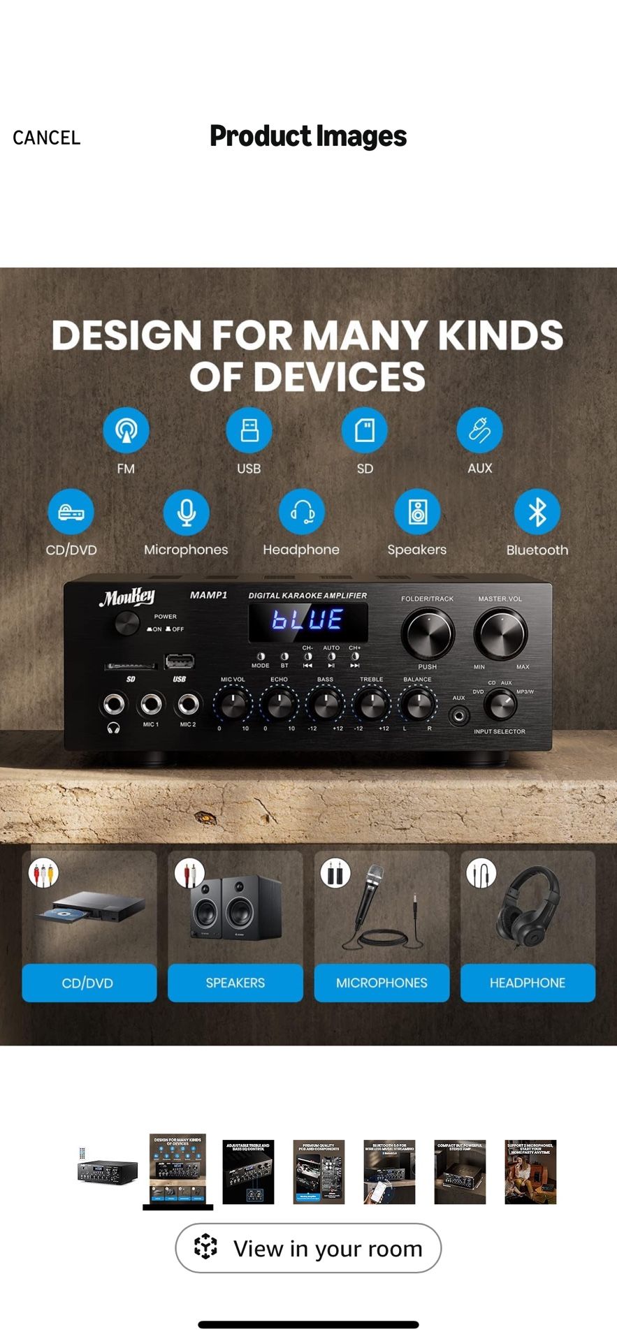 Moukey Stereo Receivers with Bluetooth 5.0, 2.0 Channel Power Audio Amplifier Stereo System w/USB, SD, AUX, RCA, MIC in w/Echo, LED for Karaoke, Home