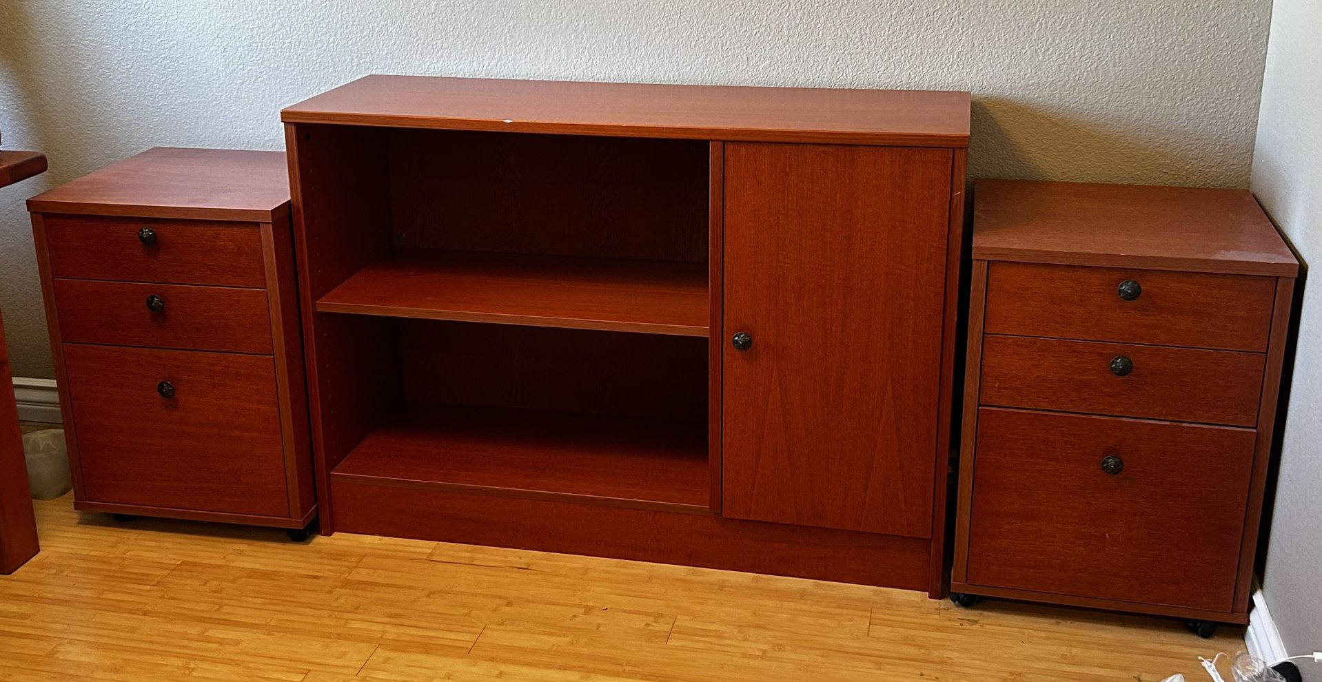 Wood Bookshelf With File Cabinets