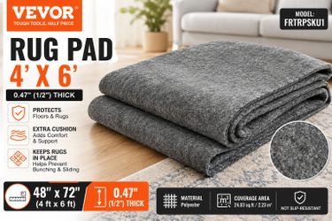 VEVOR Rug Pad 48x72 1/2" Thick FRTRPSKU1 Gray Polyester Carpet Underlay - New