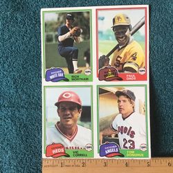 1981 TOPPS Box Bottom Set Of 4 Baseball Cards Together 