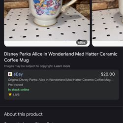 Original Disney Parks: Alice in Wonderland Mad Hatter Ceramic Coffee Mug Teacup