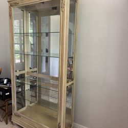 Tall Curio Cabinet Lighted Glass Shelves
