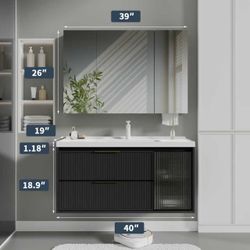 New 40” Combo Floating Vanity w/ Sink & Medicine Cabinet Bathroom Black or White
