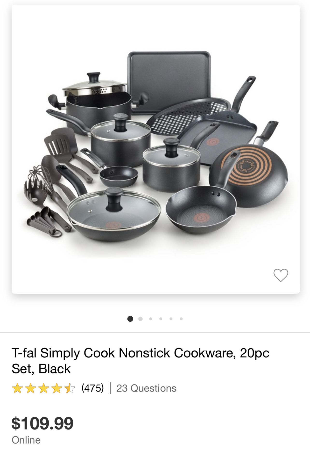 T-fal Simply Cook Nonstick Cookware, 20pc Set, Black - Yahoo Shopping