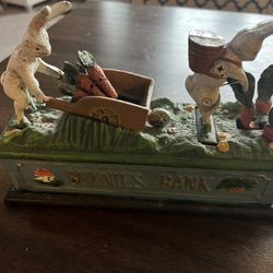Antique Bank, Cast Iron, Bunnies Bank
