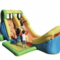 New In Box Splash into summer with the Inflatable Half Pipe water slide by Sportspwer! Kids can try to score a basketball shot as they slide down the 