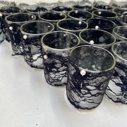 59 Glass Votive Candle Holders With Black Lace