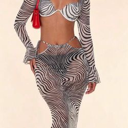 Zebra Print Mesh Skirt Set 