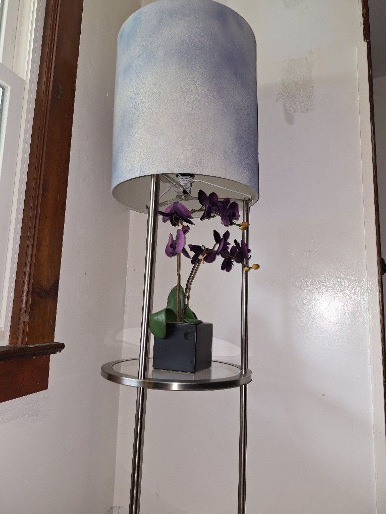 Chrome Floor Lamp With 2 Glass Shelves
