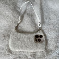 White and cream purse phone case with a touch of faux fur 