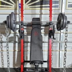 《FREE LOCAL DELIVERY》PULL UP POWER REACK + ADJUSTABLE BENCH + 334 LBS OF WEIGHT PLATES + OLYMPIC BARBELL + ADJUSTABLE DUMBBELL BARS + EZ CURL BAR