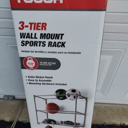 New Hyper Tough 3 Tier Wall Mounted Sport Rack - Has a Satin Nickel finish