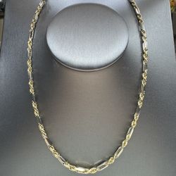 14k Solid Gold Two Tones Fígaro Rope Chain  4 Mm 