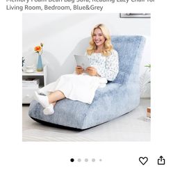 Holly Home Extra Large Zero Gravity Bean Bag Chaise Lounge Chair For Adults Blue/Grey