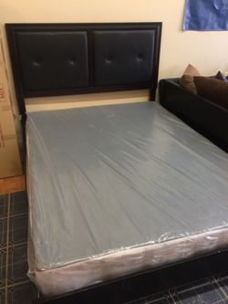 Queen bed frame wood and leather