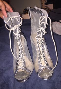 Silver see through heels