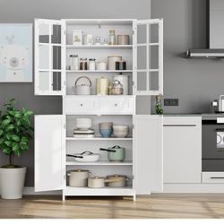 KITCHEN PANTRY STORAGE CABINET 72"TALL WITH 4 FOORS AND DRAWERS 