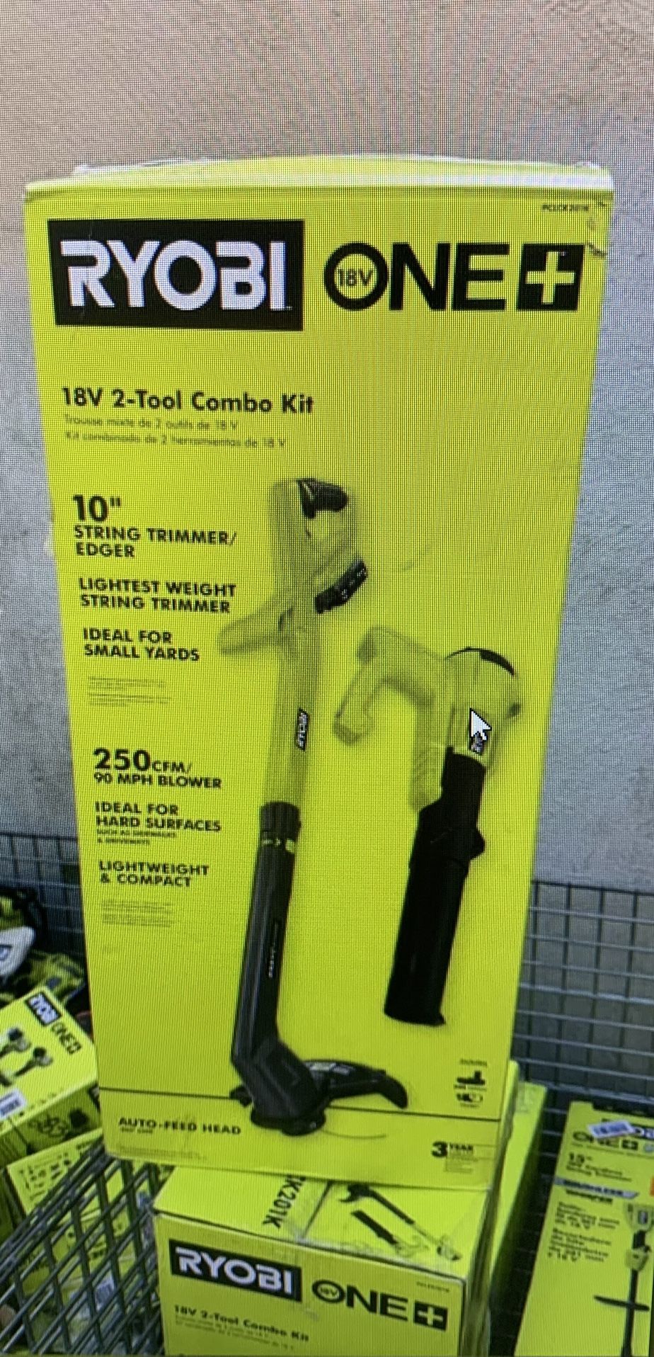 Ryobi One + 18v Cordless String Trimmer, Edger And Blower Sweeper Combo Kit With 2.0ah Battery And Charger