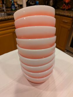 VTG Set (9) Fire King 5" PINK / WHITE" Bowls