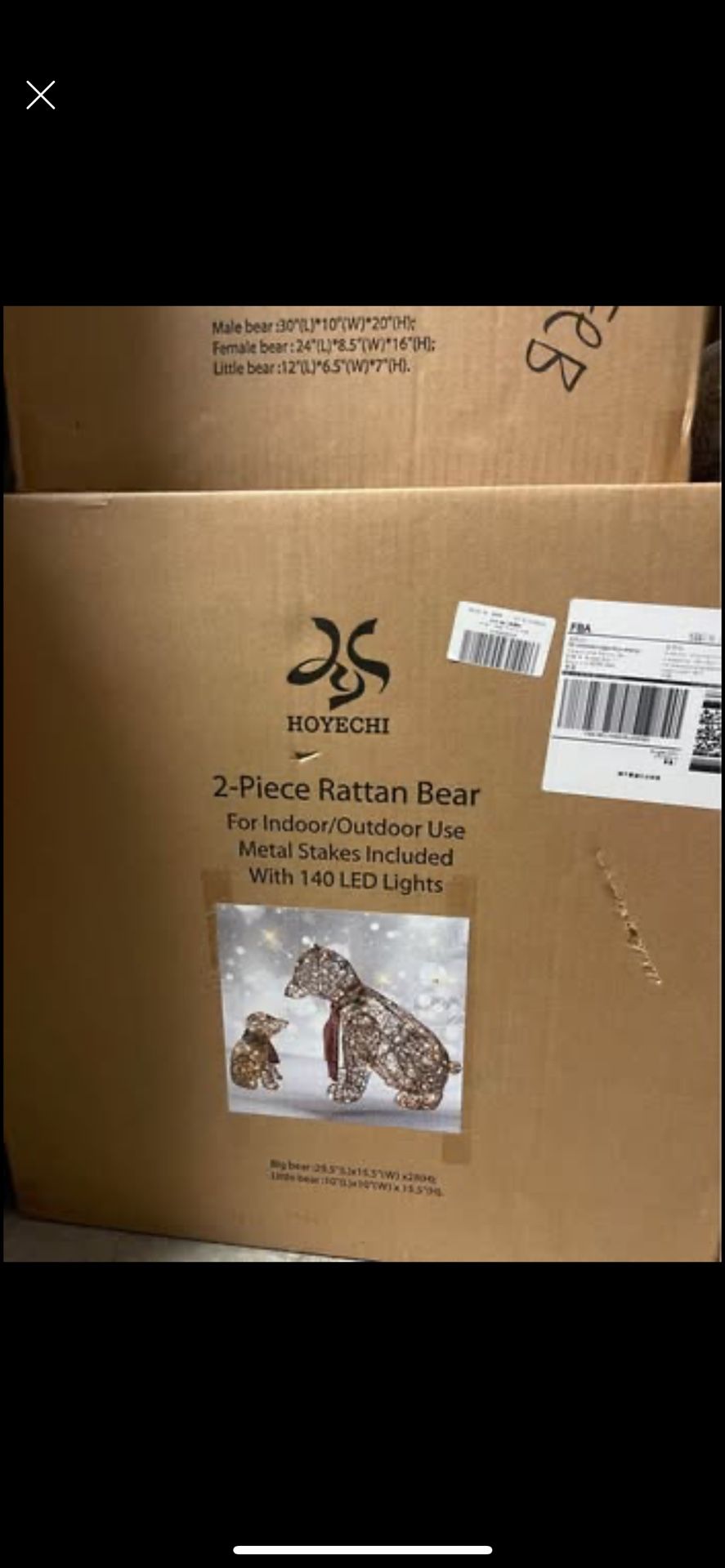 brand new sealed in box lighted rattan polar bears - 2 pieces - outdoor Christmas