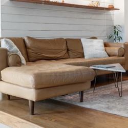 West Elm Dennes Leather Left-L Couch with Chaise