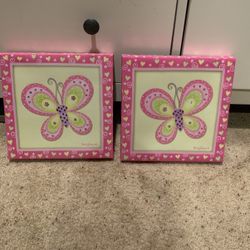 2 Matching Butterfly Stretched Canvas Pieces