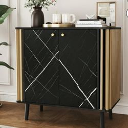 2-Door Cabinet with Adjustable Shelves for Kitchen or Living Room, Black