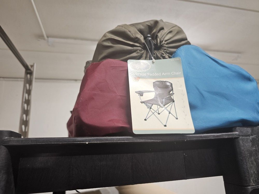 NEW  THREE OVERSIZE PADDED ARM CHAIR  RED BROWN AND BLUE 30 DOLLARS EACH