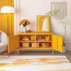2 Door Metal TV Stand Media Console for Large TV 2-Tier Multi-Purpose Storage Cabinet Industrial TV Stand with Storage Easily Assembled Y