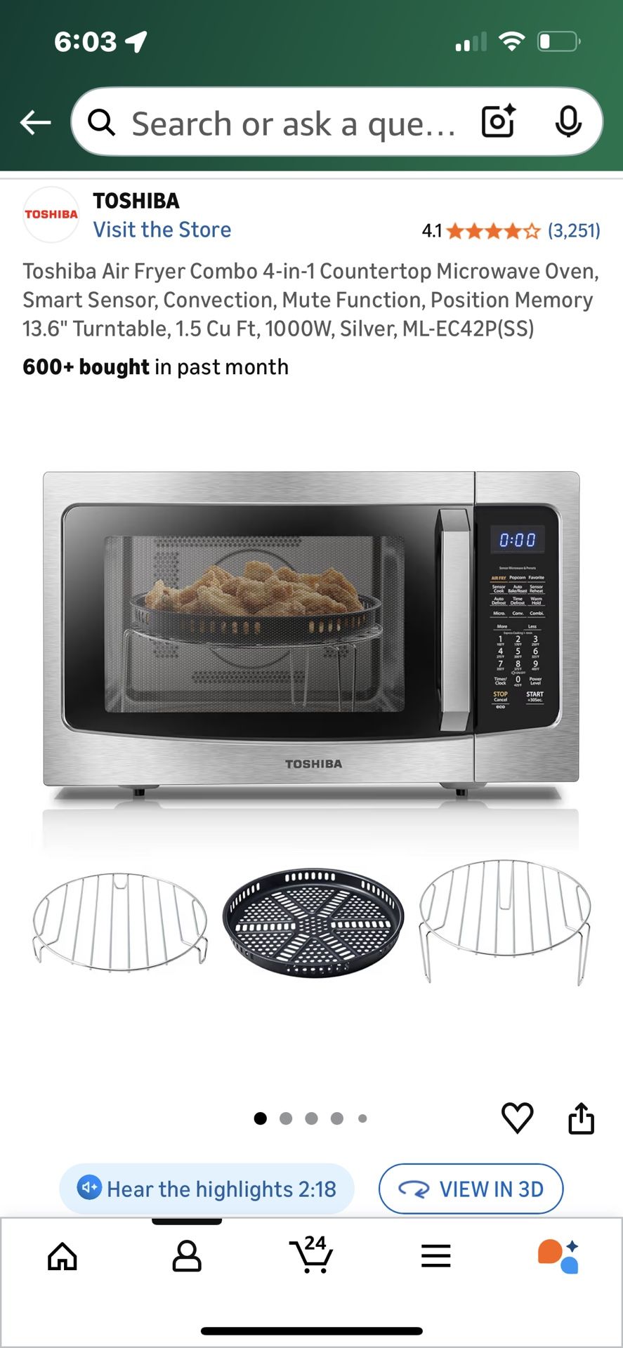 Toshiba Airfrier microwave Combo