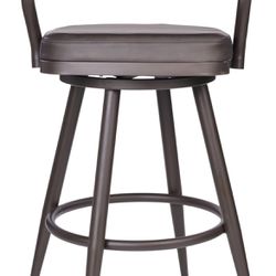 11-12 Armen Living Justin 26" Counter Height Swivel Vintage Brown Faux Leather Bar Stool with Brown Metal Legs