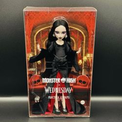 ON HAND! Monster High x  Wednesday Doll, Morticia Addams Collectible in Black and Crimson  