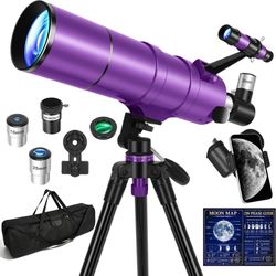 NEW Telescope, 90mm Aperture 600mm Refractor - Portable w Tripod and Carry Bag