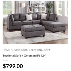 Gray Sectional Sofa With Ottoman
