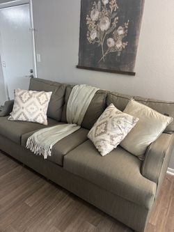 Gray-Green Upholstered Three-Seat Sofa