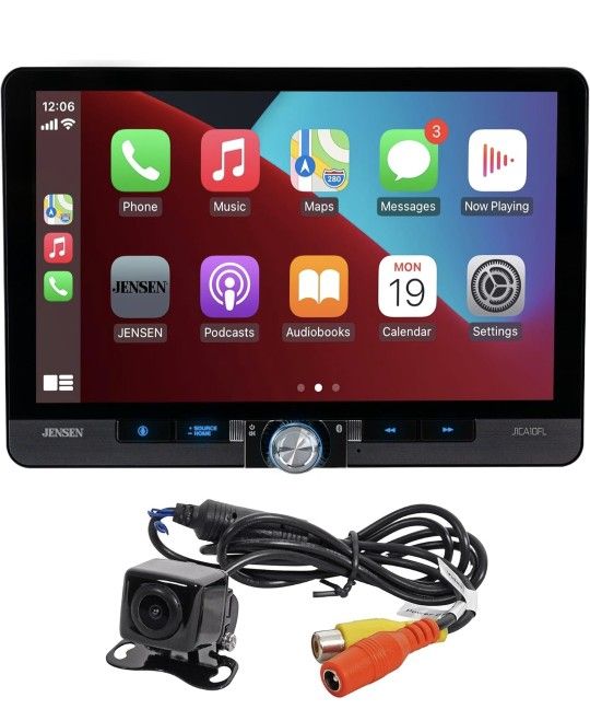 Jensen J1CA10FL-BUC 10.1-inch CarPlay Android Auto Car Stereo with Backup Camera and Additional Camera for Front of Car
