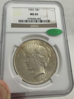 1922 Peace Dollar Ms65 Cac NGC High Grade Silver Dollar Coin