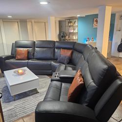 Real Leather Sectional Power Recliner