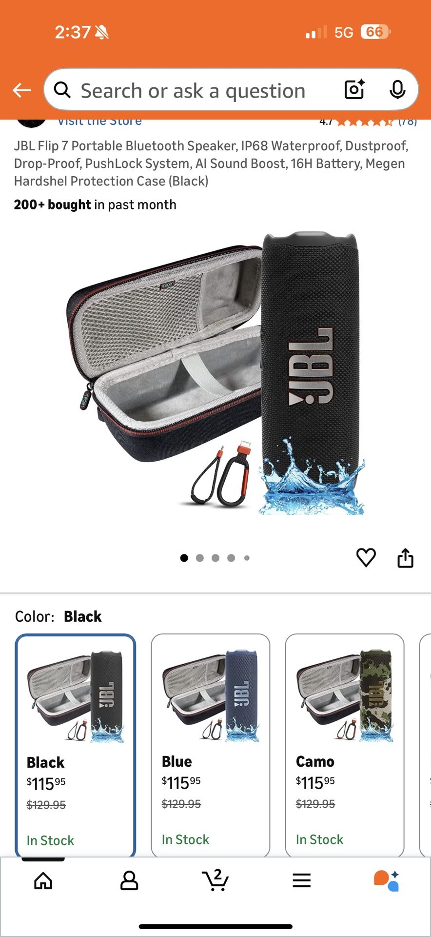 JBL Flip 7 Portable Bluetooth Speaker, IP68 Waterproof, Dustproof, Drop-Proof, PushLock System, Al Sound Boost, 16H Battery, Megen Hardshel Protection