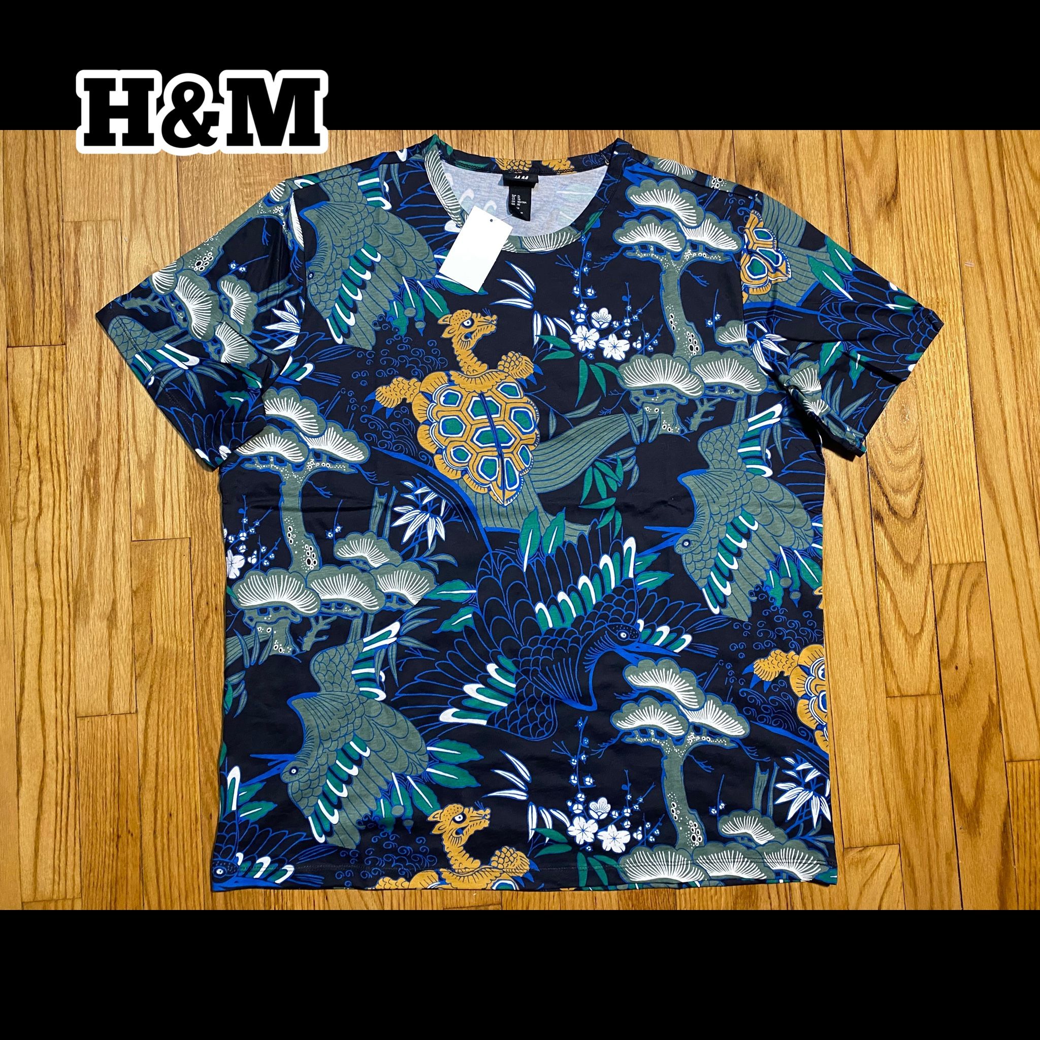 H&M Mens Regular Fit T-shirt Printed Design Cotton Short Sleeve Men’s Sz XL New!