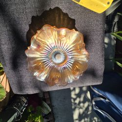 Stipple Ribbed Carnival Glass Bowl